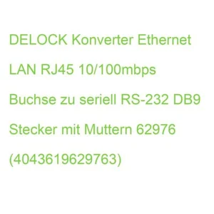DELOCK Konverter Ethernet LAN RJ45 10/100mbps Buchse zu seriell RS-232 DB9 Steck - Bild 1 von 2