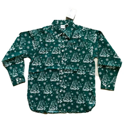 Camisa Haband manga larga para mujer con botones copo de nieve/árbol de Navidad SP verde Foto 1 de 4
