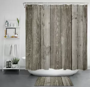 Vintage Farmhouse Country Rustic Wood Shower Curtain Bathroom Accessories Set - Picture 1 of 23