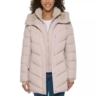 Andrew Marc Women's Mixed Media Hooded Puffer Walker Jacket, XL - Image 1 of 4