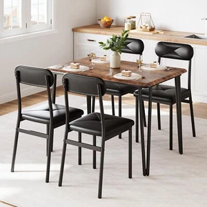 Dining Table Set for 4 Dinette Kitchen Table with 4 Upholstered Chairs Furniture - Picture 1 of 9