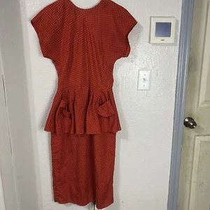 Marvin Singer For Depeche Mode Dress Size 8 Red Black Polka Dot Peplum 80's Vtg - Picture 1 of 12