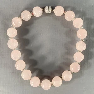 Collana Vintage In Vetro Rosa Con Strass E Perline - Foto 1 di 3