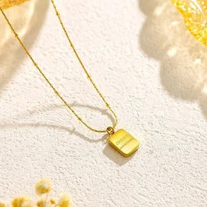 Compact Gold Bead Necklace with Square and Round Design for Everyday Use - Picture 1 of 6