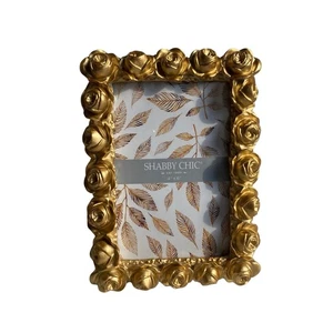 Shabby Chic Gold Rosette Photo Picture Frame - Picture 1 of 3