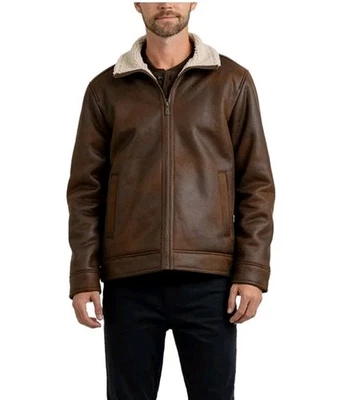 Rainforest Shearling Lined Nubuk Aviator Zip Bomber Jacket Mens Large  - Image 1 of 4