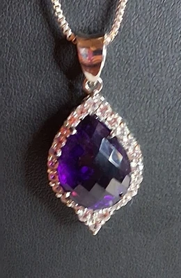 Jtv Large Checkerboard Cut Amethyst And White Zircon Pendant... - Image 1 of 4