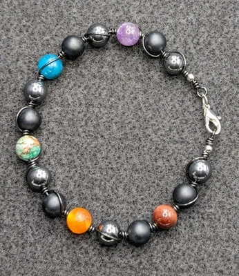 Women's Stylish Color Black Grey Mix 8mm Beaded Bracelet (17cm) 6.75" S/M Wrist - Image 1 of 4