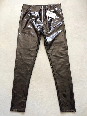 GOTH STEAMPUNK BLACK GLOSS SHINY PVC HIGH WAIST TROUSERS LEGGINGS 12 M - Image 1 of 4