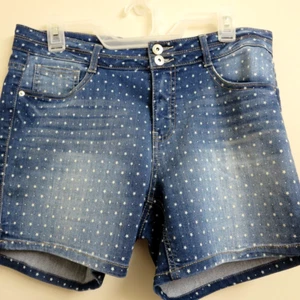 Neu ohne Etikett Stitch Star Damen Stretch Denim mit Mini Sternen Punkten Größe 8 gesäumt mittlere Leibhöhe - Bild 1 von 12