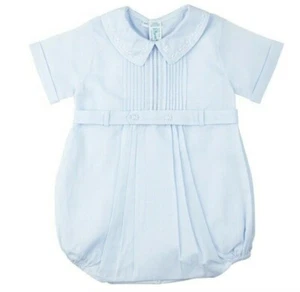 Feltman Bros Embroidered Pintucked Button Belt Blue Bubble Creeper 9 months - Picture 1 of 8