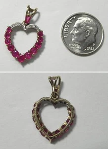 V236 Estate Solid 14K Two Tone Gold YG/WG Ruby & Diamond Heart Pendant, No Chain - Picture 1 of 1