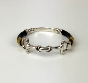 Bracciale Vintage Argento Sterling 925 Morso Cavallo Pelle Serpente Taxco Messico - Foto 1 di 11