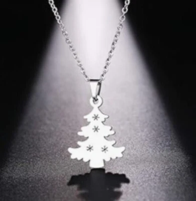 Hermoso Mini Colgante Collar Árbol de Navidad Plata Acero Inoxidable NUEVO Foto 1 de 4