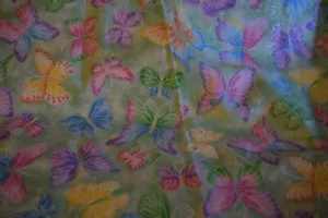 FABRIC Cotton Quilt Green, Purple, Pink Silver Glitter Butterfly New 34'' x 44" - Picture 1 of 1