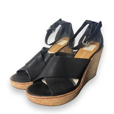 Женские босоножки Dolce Vita Urbane черные кожаные на танкетке размер 11 слегка б/у - Изображение 1 из 4