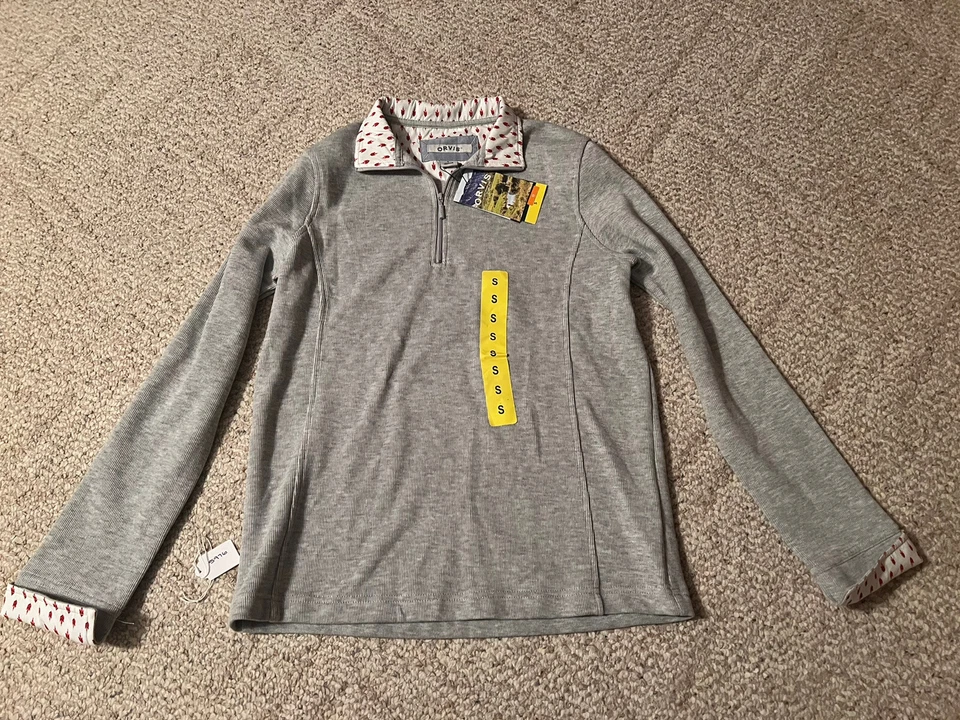 Orvis Women's 1/4 Zip Pullover Sweatshirt Print Liner Size S Heather Gray