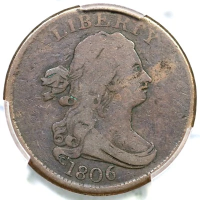 1806 C-3 R-6 PCGS VG 10 Small 6, Stems Draped Bust Half Cent Coin 1/2c - Image 1 of 3