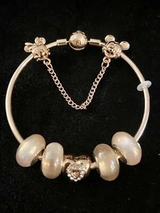 Brazalete Brazalete Princesa Corazón Mickey/Minnie Oro Rosa con Dijes 6cm-0260 - Imagen 1 de 9