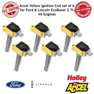 Juego de 6 bobinas de encendido Accel amarillas para motores Ford y Lincoln EcoBoost 2,7 L V6 - Imagen 1 de 8