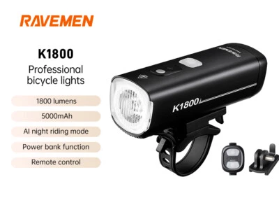 Ravemen Bicycle Headlight Bike Front Lamp Wireless Rechargeable 5000mAh K1800 AI