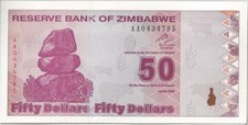 ZIMBABWE - AFRICAN CURRENCY (2009) - UNC $50 POST 100 TRILLION - P96