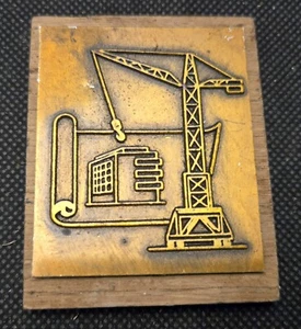 Stempel ➔ BAUKRAN ➔ Vintage-Klischee ➔ RARITÄT *MEtall auf Holz* - Picture 1 of 1