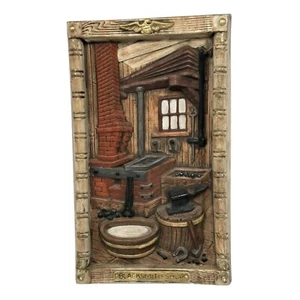 Vintage Heavy Ceramic Plaque “Blacksmith Shop”Fireplace Cabin Wall Decor 15” - Picture 1 of 9