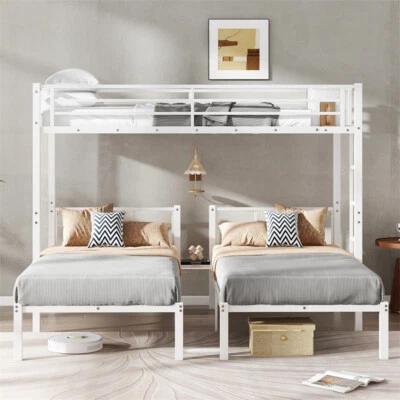Twin Over Twin and Twin Bunk Beds for 3, Metal Triple Bunk Bed Frame for Kids - Image 1 of 4