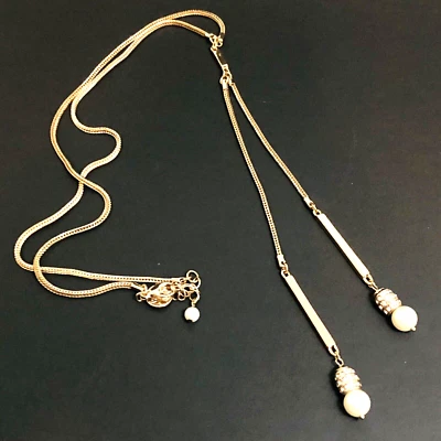 Collar Casa Blanca/Mercado Negro Gota Lariet Perlas Tono Dorado Cristal 28" Foto 1 de 4