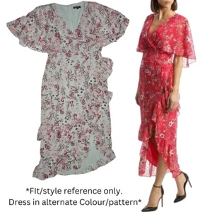 Jayson Brunsdon Green Orchid Ruffle Midi Dress Sz 14 Floral Mother Of The Bride  - Bild 1 von 20