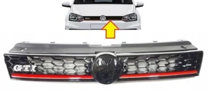 FRONT UPPER MAIN GRILLE GTI WITH RED TRIM FITS FOR VW POLO 2014-2017 - Picture 1 of 6