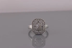 Heng Ngai Sterling Silver Framed Diamond Clustered Band Ring 925 Sz: 6 - Picture 1 of 8