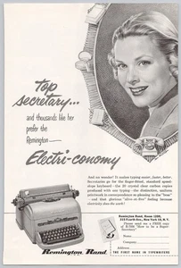 Remington Rand Electr-economy Typewriter 1950 Vintage Print Ad Secretary - Picture 1 of 1