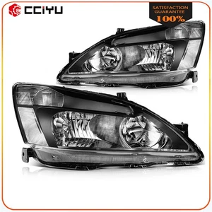 Headlights Assembly For 2003-2007 Honda Accord Black Housing Left+Right Pair - Picture 1 of 8