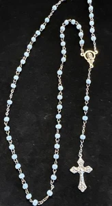 Small Dainty Blue Beaded Rosary 19” Loop (Lot# 405) - Picture 1 of 7