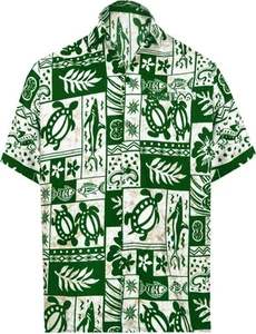 LA LEELA Men's Hawaiian Short Sleeve Button Down Shirts L Aloha Turtle, Green - Picture 1 of 3