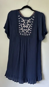 Knox Rose Shift Dress Womens M Navy Embroidered Half Sleeve Drawstring Back - Picture 1 of 8