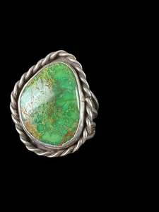 Vintage Navajo 925 Sterling Silver And Turquoise Ring Size 10 Twisted Edge - Picture 1 of 9