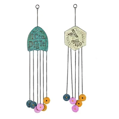 Artisan Cast Aluminum Wind Chime Mobile, I Can Dig It with Florals Foto 1 de 4