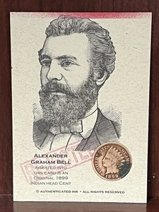 Alexander Graham Bell authentifizierte Tinte abgelehnt 1899 Indian Head Penny Karte - Bild 1 von 6