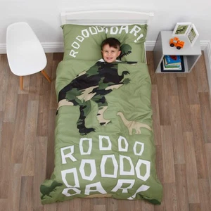 Dinosaur Green Camouflage 4 Piece Bed Set - Quilt, Fitted Bottom Sheet, Flat ... - Picture 1 of 8