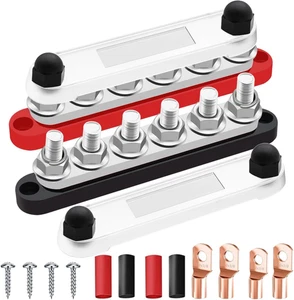 350A 12V-48V Bus Bar Marine Power Distribution Block with Cover with 6 X 3/8”Pos - Picture 1 of 12
