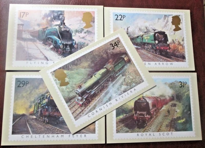 GB PHQ CARDS 1985 -FAMOUS TRAINS  BACK - FDI  FULL SET USED FREE POST UK - Image 1 of 2