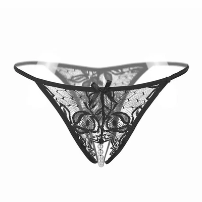 Sexy Women Lace Crotchles Thong G-String Pearl Panties Lingerie Ladies Underwear - Image 1 of 4