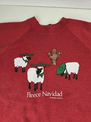 VTG 90s Feliz "Fleece" Navidad Merry Christmas Sweater Large Carousel Creations - Image 1 of 4