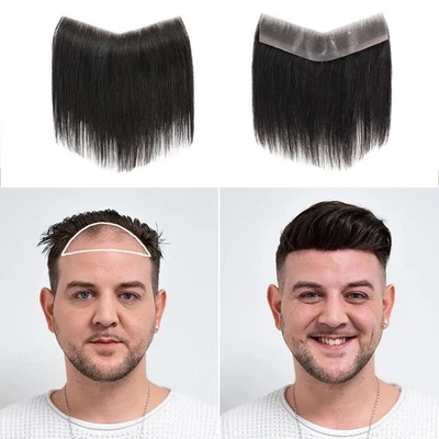 Para Hombres Frontal Piel Fina Cabello Humano Natural Negro Flecos Retroceso Línea del Cabello Color Foto 1 de 4