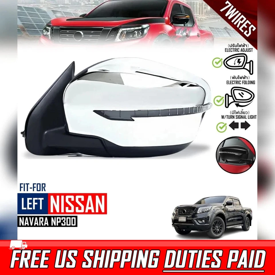 Espejo retrovisor de puerta lateral izquierdo izquierdo cromado 7 cables para Nissan Navara NP300 D23 2015-19 Foto 1 de 4