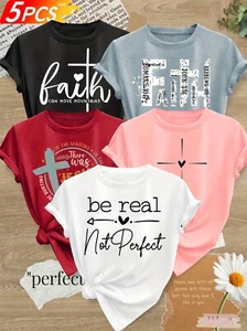 Juego de 5 camisetas para mujer Jesús Cruz Fe Corazón talla 12/14 grandes - Imagen 1 de 5