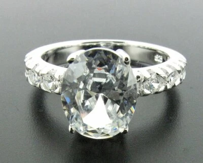 Anello In Argento Sterling Con Grande Ovalo In Cz Trasparente, Taglia L - Immagine 1 di 2
